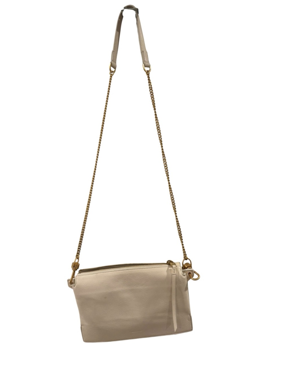 All Saint Leather Crossbody Bag in Cream with Gold Chain Strap